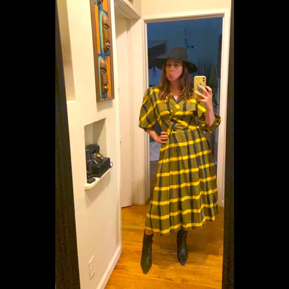 Vintage 80’s plaid yellow and black dress